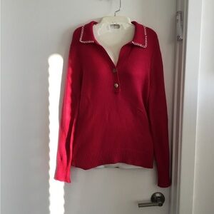 Lilly Pulitzer Red V-Neck Collared Button Sweater